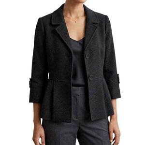 Ann Taylor Loft Black Tweed peplum bell sleeve blazer jacket 10 petite